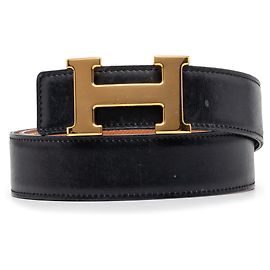 Cinto reversível Hermès Constance H em Box Calf preto e Courchevel Preto