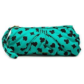 Clutch Miu Miu de nylon plisado azul con estampado de cartas de juego Azul Turquesa