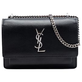 Saint Laurent Black Mini Calfskin Monogram Sunset Wallet on Chain Black