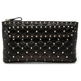 Pochette Valentino Black Nappa Rockstud Spike Noir