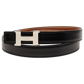Cinto reversível Hermès Constance H em couro Swift e Epsom preto Preto