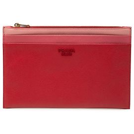 Prada Red Tricolor Saffiano Zippered Portfolio Clutch Red