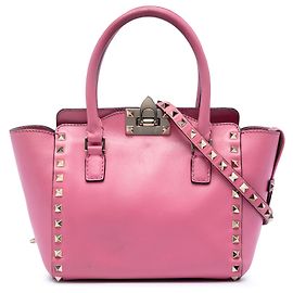 Sacola Valentino Pink Mini de couro Rockstud com alça dupla Rosa