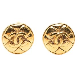 Chanel Gold CC gesteppte runde Clip-Ohrringe vergoldet Golden