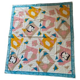 Pareo Enrico Coveri de Algodón Estampado Geométrico Castaño Rosa Blanco Azul Amarillo