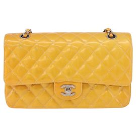 Chanel Timeless - Classic Double Flap Quilted Patent Small Amarillo