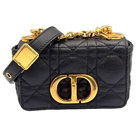Christian Dior Caro Micro Shoulder Bag Black Leather Black