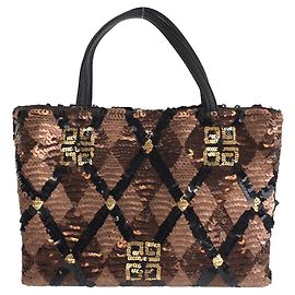 Givenchy Sequin Brown Black Silver Mini Tote Bag Brown