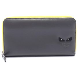 Fendi Monster Bugs Eye Ledergeldbörse Grau