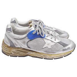 Ténis Dad-Star em couro prateado Golden Goose Prata Metálico