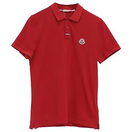 Polo de piqué de algodão com patch de logotipo Moncler, vermelho Vermelho