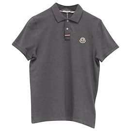 Polo de piqué de algodão com patch de logotipo Moncler, cinza Cinza