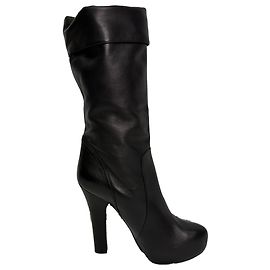 Dolce & Gabbana Mid Calf Platform Boots in Black Leather  Black