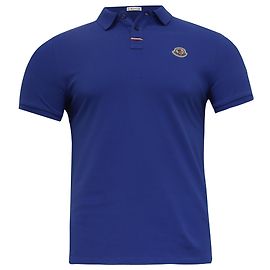 Polo em piqué de algodão com patch de logotipo Moncler, azul, em algodão Azul
