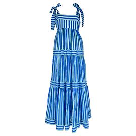 Abito lungo a balze a righe in cotone blu Zimmermann Blu
