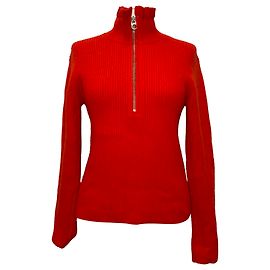 Chloé Strickpullover mit Rüschenhals aus roter Wolle Rot