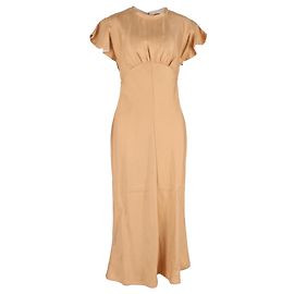 Abito midi a maniche corte e schiena scoperta in lino marrone Zimmermann Marrone Rosso