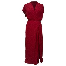 Vestido midi com efeito wrap em viscose plissada bordeaux Dries Van Noten Vermelho Bordeaux