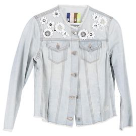 Msgm Denim Jacket Floral-Embellished Jacket in Blue Cotton Denim Blue Light blue