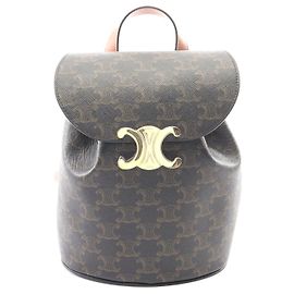 Céline Celine Bonnie Triomphe Backpack PVC Coated Canvas Leather Black