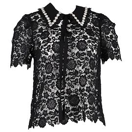 Self portrait Self-Portrait Blumen-Spitzenbluse aus schwarzem Polyester Schwarz