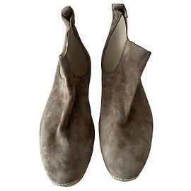 Christian Louboutin Suede Flat Ankle Boots Beige Beige