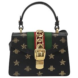 Mini borsa a mano in pelle stampata Gucci Sylvie Nero