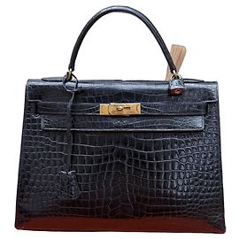 Hermès Kelly 32 Alligator Leather Handbag - Black Black