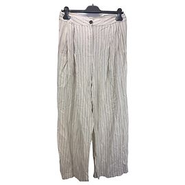 Autre Marque Aware Pantalon large à rayures crème Écru Bleu foncé