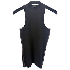 Tom Ford Black Viscose Blend Tank Top with Leather Trim Black