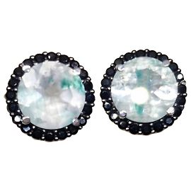 Autre Marque Orecchini a lobo in Argento 925 Acquamarina e Spinello Nero Nero Argento Blu chiaro