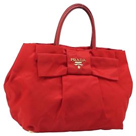 Borsa a mano PRADA Ribbon Nylon Rosso Oro Auth 188725A Rosso D'oro