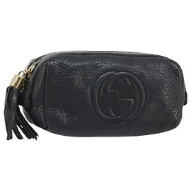 GUCCI Soho GG Pouch in pelle nera e oro 308634 Auth mr2614 Nero D'oro