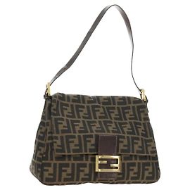 FENDI Zucca Canvas Mamma Baguette Shoulder Bag Black Brown Auth 186461V Marron Noir