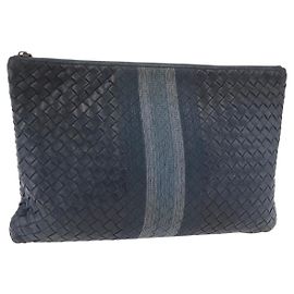 BOTTEGA VENETA INTRECCIATO Clutch Bag Leather Navy Auth bs35660 Navy blue