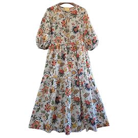 Erdem Vestido Positano Floral de Lino y Algodón Blanco Multicolor
