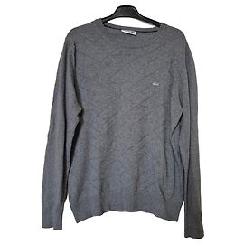 Lacoste Men's Grey Cotton Diamond Pattern Sweater Grey