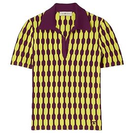 Tory Burch Polo de malha jacquard geométrica manga curta - Amarelo/Borgonha Roxo Amarelo