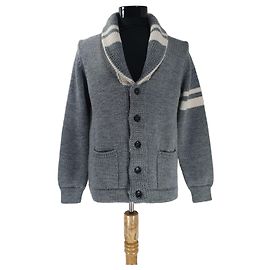 Roberto Collina graue Wollstrickjacke mit Streifen Weiß Grau