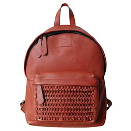 Autre Marque Mochila de couro marrom Laranja