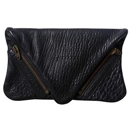 Alexander Wang Jena Black Leather Foldover Clutch Black