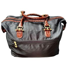 Balenciaga Mala de Viagem em Nylon e Pele de Crocodilo Marrom Preto