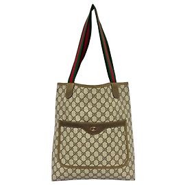 Sac cabas GUCCI Vintage Sherry Line GG Logo Marron Rouge Vert