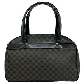 Céline Sac à main en cuir Celine Macadam Blazon Triomphe Pattern Marron Noir