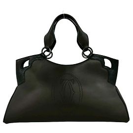 Cartier Marcello Perforated Logo Leather Handbag Tote Bag Black