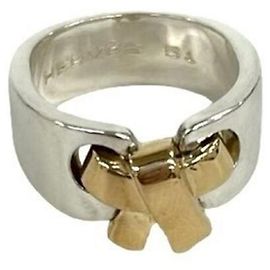 Hermès HERMES Russet Ribbon Ring Silvery Golden