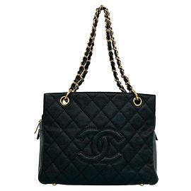 CHANEL Borsa a Spalla Matelassé Coco Mark in Pelle Caviar Nero
