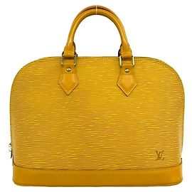 Louis Vuitton Alma Epi Leather Round Zip Handbag Yellow