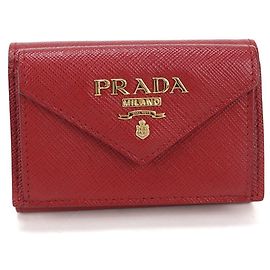 Prada Tri-fold Wallet in Red Calfskin Red