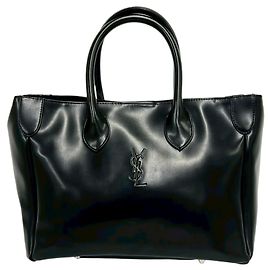 Yves Saint Laurent Vintage Logo Leather Handbag Black